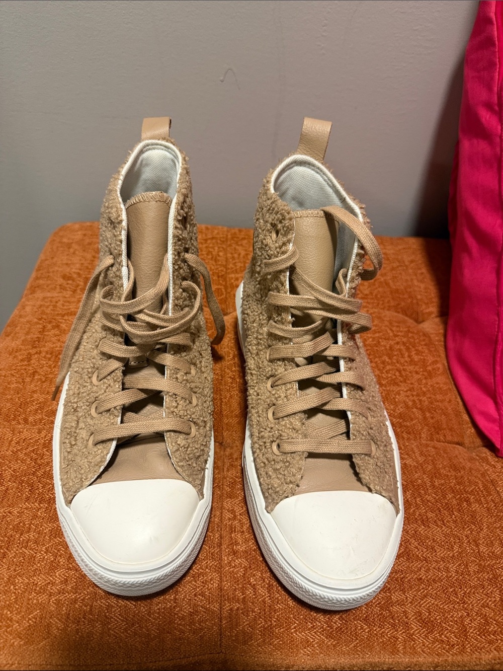 Women's High-Top Casual Sneakers in Taupe Knit